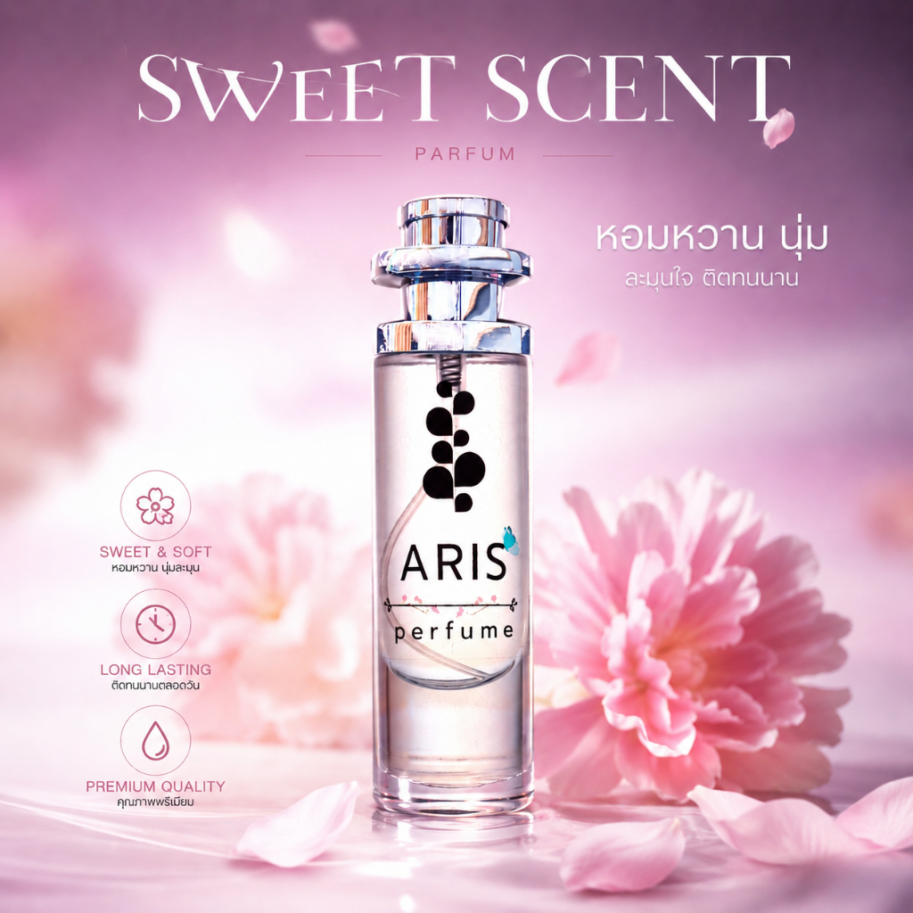 น้ำหอม กลิ่นหอมหวาน  (โทนหวาน หอม นุ่ม)  Aris Perfume  เกรด Premium