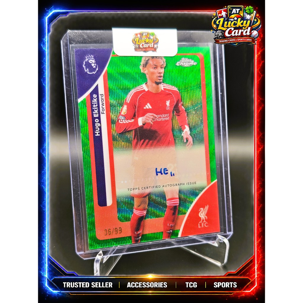 Hugo Ekitike /99 auto Green Wave - Liverpool FC - 2025-26 Topps Chrome Premier League(การ์ดสระสมลิขส