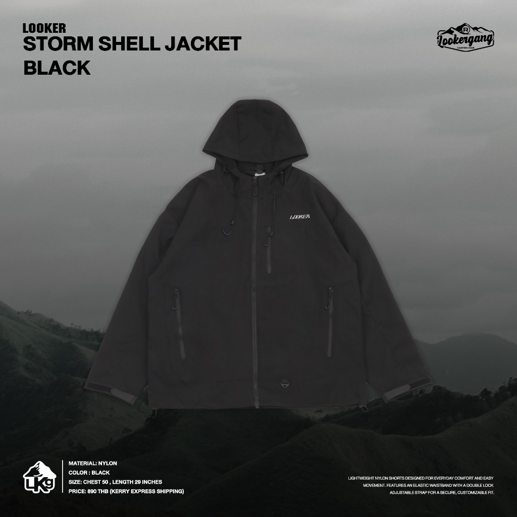 LOOKER — STORM SHELL JACKET เสื้อแจ็คเก็ตสีดำ (CAMPING)
