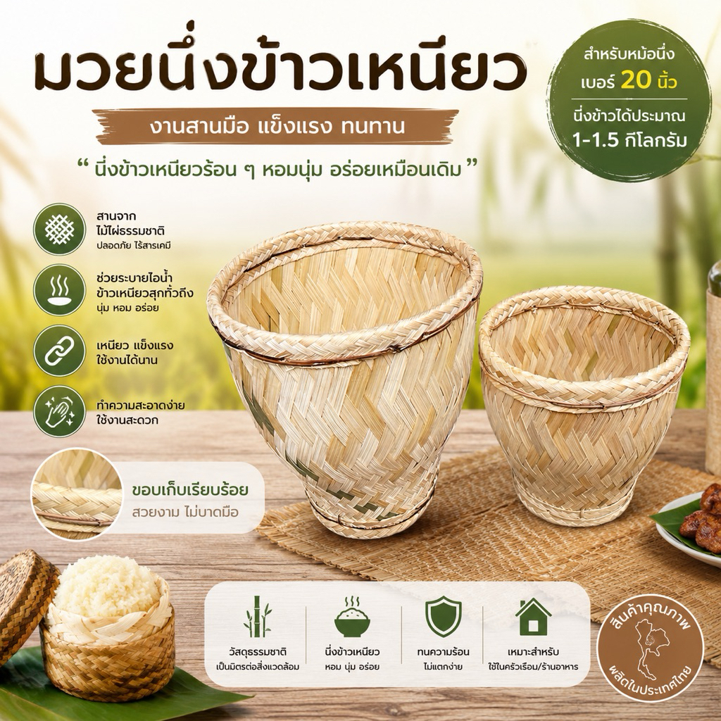 มวยนึ่งข้าวเหนียวเย็บหวายนึ่งได้1-4กิโลกรัม