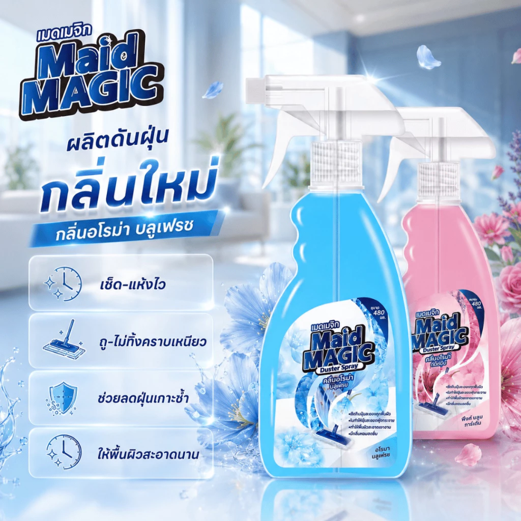 MAID MAGIC 480ml ดันฝุ่น จับดักฝุ่น ทำความสะอาด น้ำยาถูพื้น เช็ดฝุ่น สเปรย์ กำจัดฝุ่น สเปรย์กำจัดฝุ่น เมดเมจิก น้ำยา