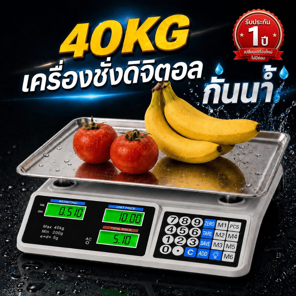 เครื่องชั่งดิจิตอล 40KG เครื่องชั่งคำนวณราคา จอ LCD ใช้ได้ทั้งแบตเตอรี่และเสียบไฟ พร้อมส่ง COD