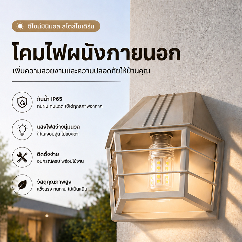 โคมไฟผนังกลางแจ้ง IP65 กันน้ำ LED E27 สไตล์โมเดิร์น เหมาะบ้าน สวน คอนโด ร้านกาแฟ ทนทานสภาพอากาศไทย