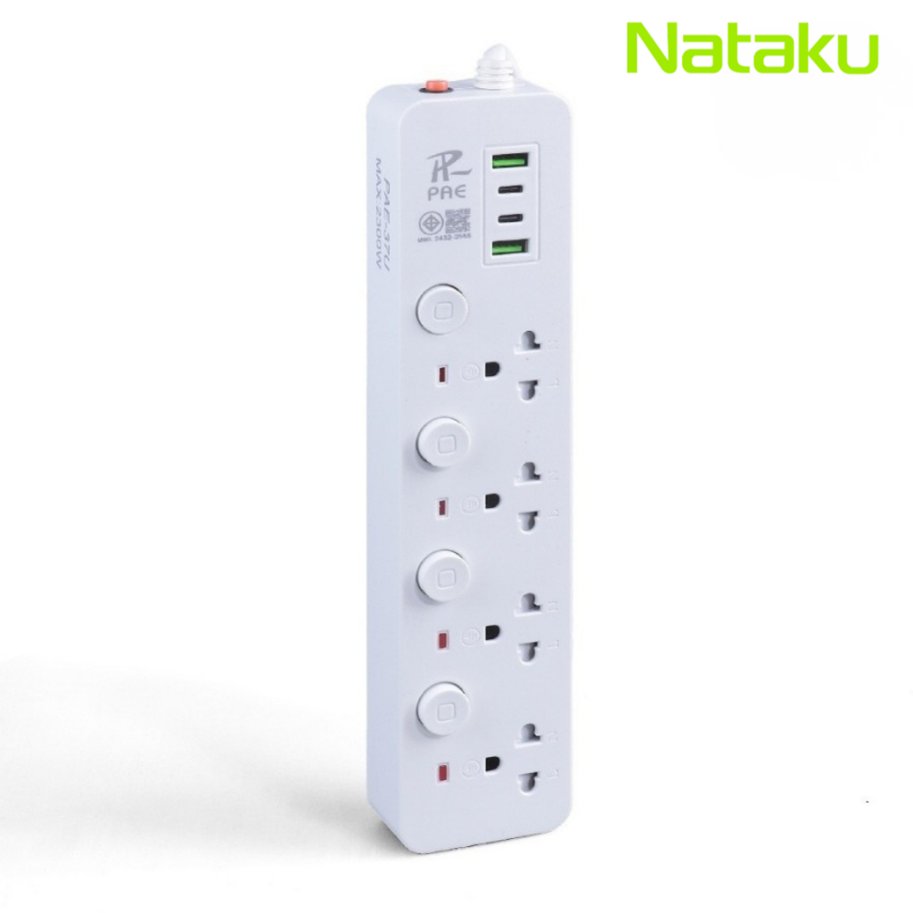 ปลั๊กไฟ ปลั๊กไฟต่อพ่วง power socket รุ่นมีช่อง USB และ Type-C มีมอก พร้อมสวิตช์ปิด-เปิด cheers9