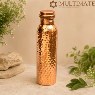 ขวดน้ำทองแดงแท้ 100% ลายตอก Pure Copper Hammered Copper Bottle
