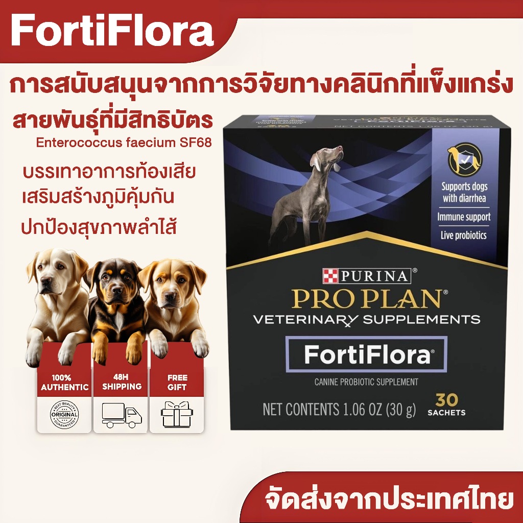 【1กล่อง30ซอง】FortiFlora ผงโรยอาหารเสริมพรีไบโอติก ปรับสมดุลลำไส้ ลดอาการท้องเสีย สำหรับ สุนัขและ แมว