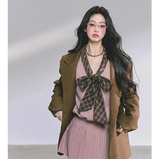 （จัดส่งภายใน24ชม）LUNA GIRL💥เดรสเชิ้ตลายทางสไตล์ฝรั่งเศส ดีไซน์ผูกโบว์ + กระโปรงเอวแคบ