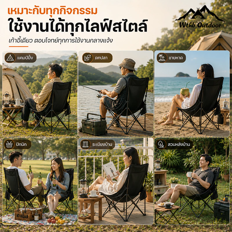 เก้าอี้แคมป์ปิ้ง พนักพิงสูง พับได้ พกพา รับน้ำหนัก 300KG แถมถุงเก็บ thumbnail 10
