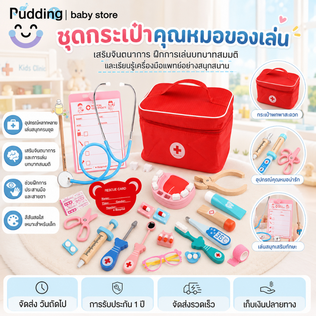 กระเป๋าคุณหมอ ชุดคุณหมอ ของเล่นเสริมพัฒนาการ บทบาทสมมติ กระเป๋ากล่องยา ชุดหมอ