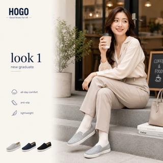 Hogo รองเท้าสลิปออน Slip on ผู้หญิง รองเท้าแบบสวม สไตล์มินิมอล ผ้าใบเกาหลี