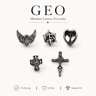 GEO ต่างหูแม่เหล็ก CATHEDRAL COLLECTION | ไม่ต้องเจาะหู | Gothic Cross Heart Wing | Magnetic Earrings