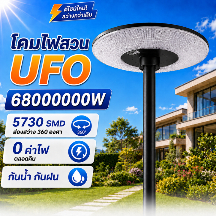 ไฟโซล่าเซลล์ UFO ไฟถนนโซล่าเซลล์ 68000000W ไฟพลังงานแสงอาทิตย์ LED แสงสีขาว โคมไฟถนน กันน้ำ