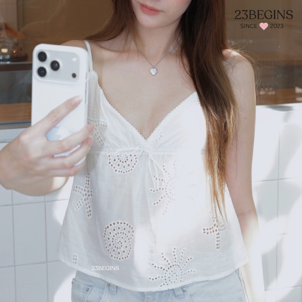 Shell Muse เสื้อสายเดี่ยว ผ้าฉลุ สายปรับได้ (00106)