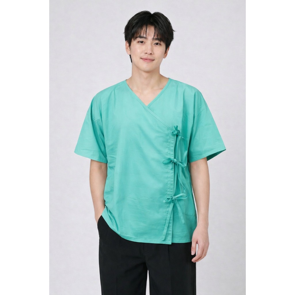 3XL-7XL เสื้อผู้ป่วยจัมโบ้  คอวี สำหรับผู้ป่วยพักฟื้น ติดเตียง