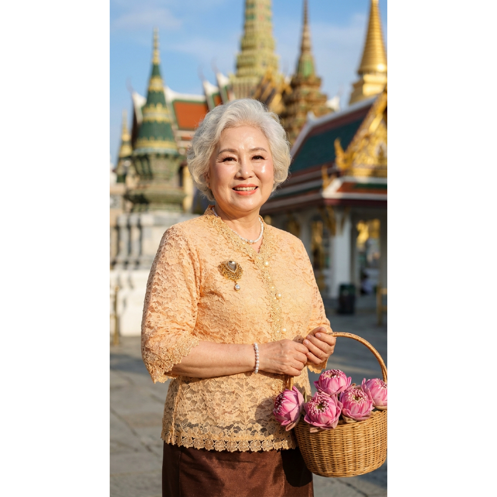 เสื้อลูกไม้คอจีนแขนสามส่วนชุดลูกไม้ทรงจิตรลดา ( เซ็ตสีที่ 1/3 )