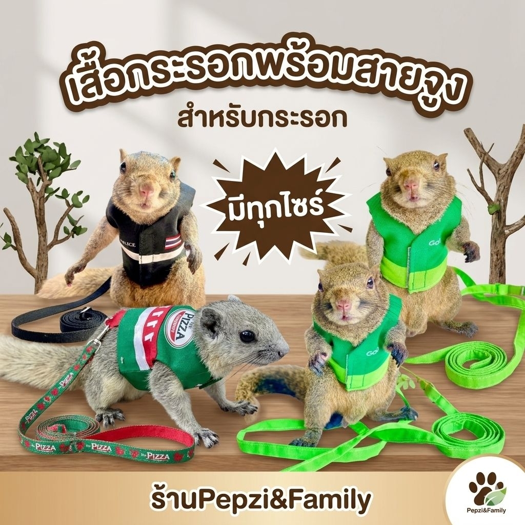 🌟🌟ถูกที่สุด​ 🌟🌟เสื้อ​พร้อม​สาย​จูง​กระรอก[[[ Pepzi&Family ]]] เสื้อพร้อมสายจูง กระรอก