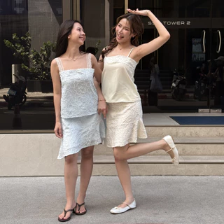 Sistersfabric - Peony midi skirts กระโปรงเฉียงมีซับในเป็นซิปข้าง ( Sistersfabric x preawji )