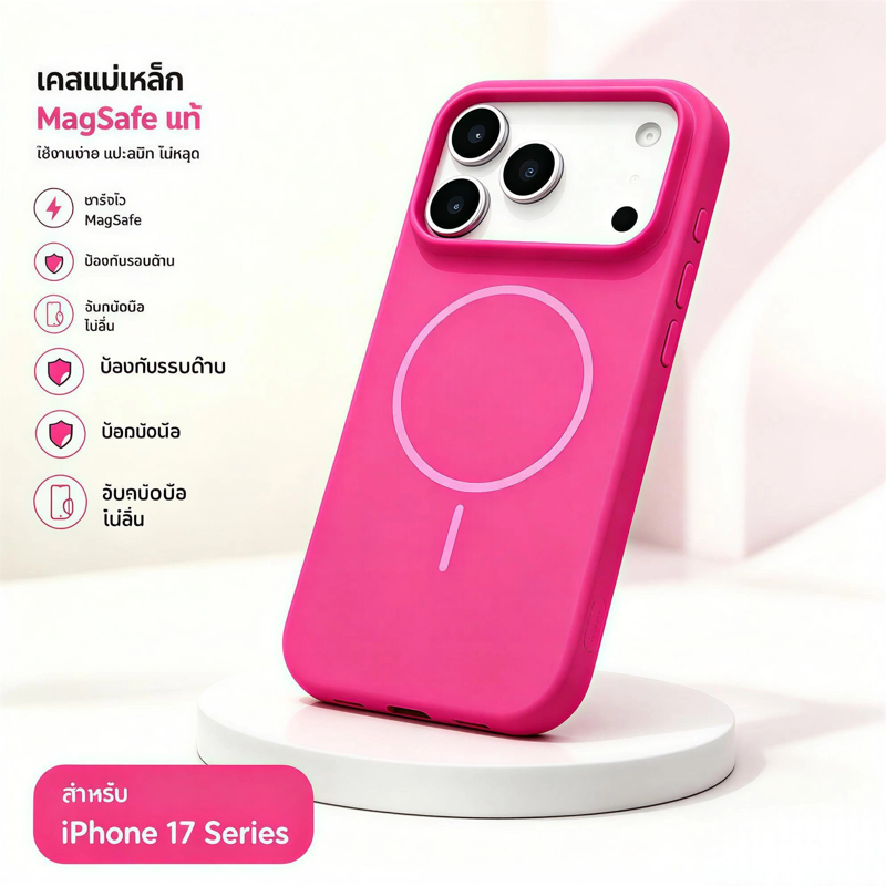 เคสแดงสไตล์สปอร์ต lPhone 16/17 Series ผิวด้านนุ่ม กันกระแทก ขาตั้งเลนส์ ใช้งานสะดวก