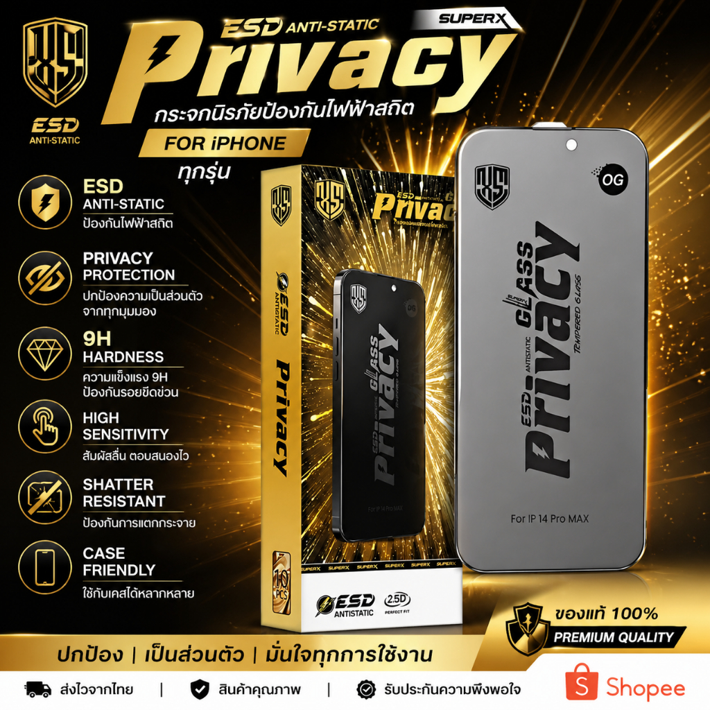 OG/PV 10 IN1 iphone privacy อลูมิเนียมป้องกันไฟฟ้าสถิตเกรดพรีเมี่ยม -ป้องกันไฟฟ้าสถิต -ป้องกันฝุ่น