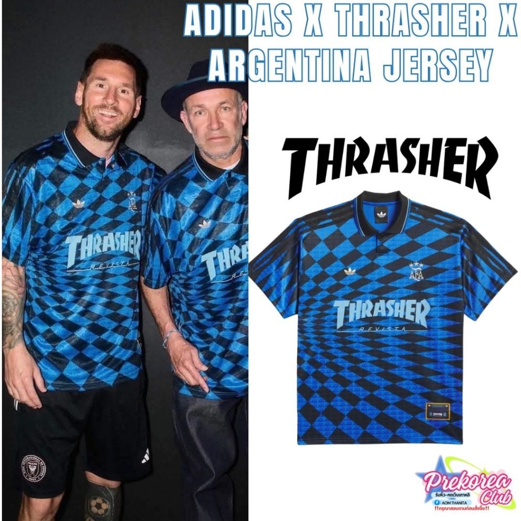 [preorder🇰🇷สอบถามก่อนสั่งซื้อ]เสื้อเจอร์ซี่ Adidas x Thrasher x Argentina Jersey Black Blue - KR Sizing
