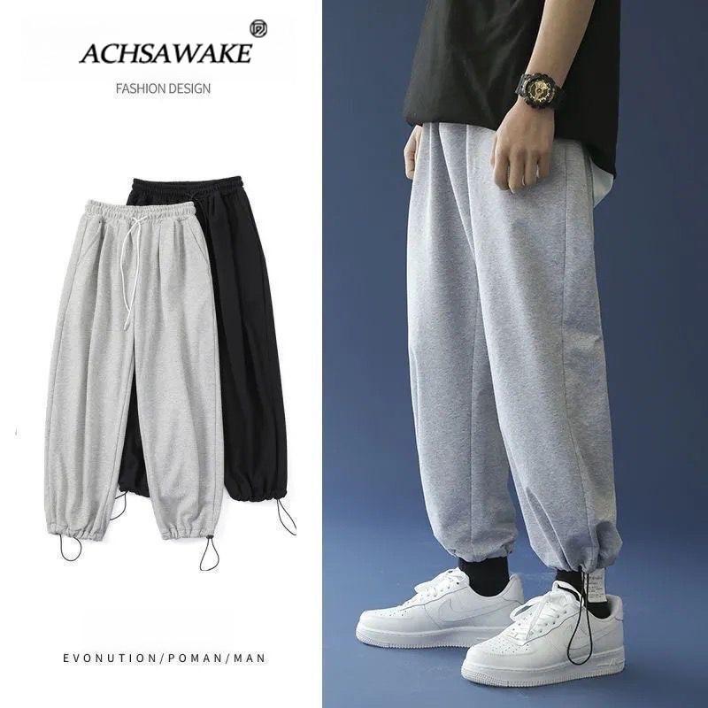 ACHSAWAKE กางเกงจ็อกเกอร์ผ้าฝ้ายธรรมดาแบบยูนิเซ็กซ์(M-2XL)