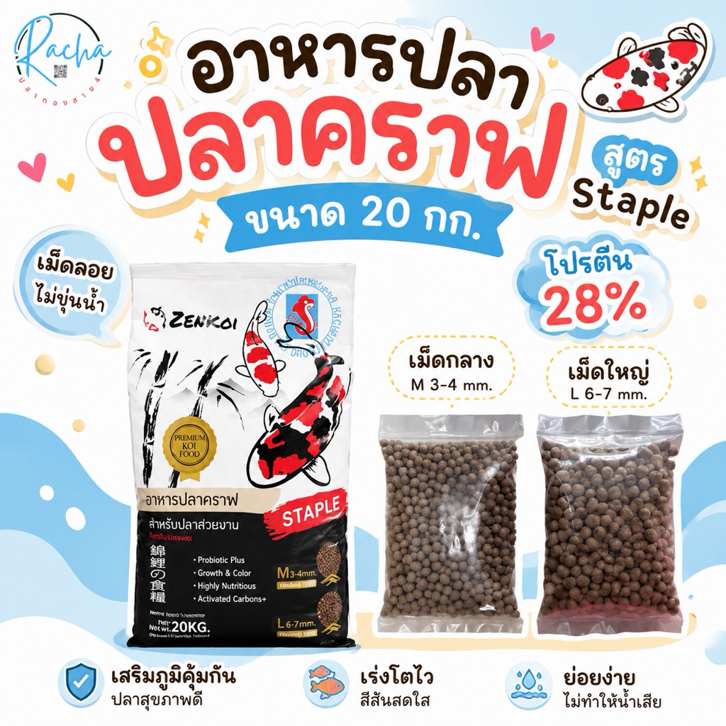 อาหารปลาคราฟ ขนาด 20 กก. อาหารปลาzenkoi อาหารปลาaquamaster อาหารปลาbk1