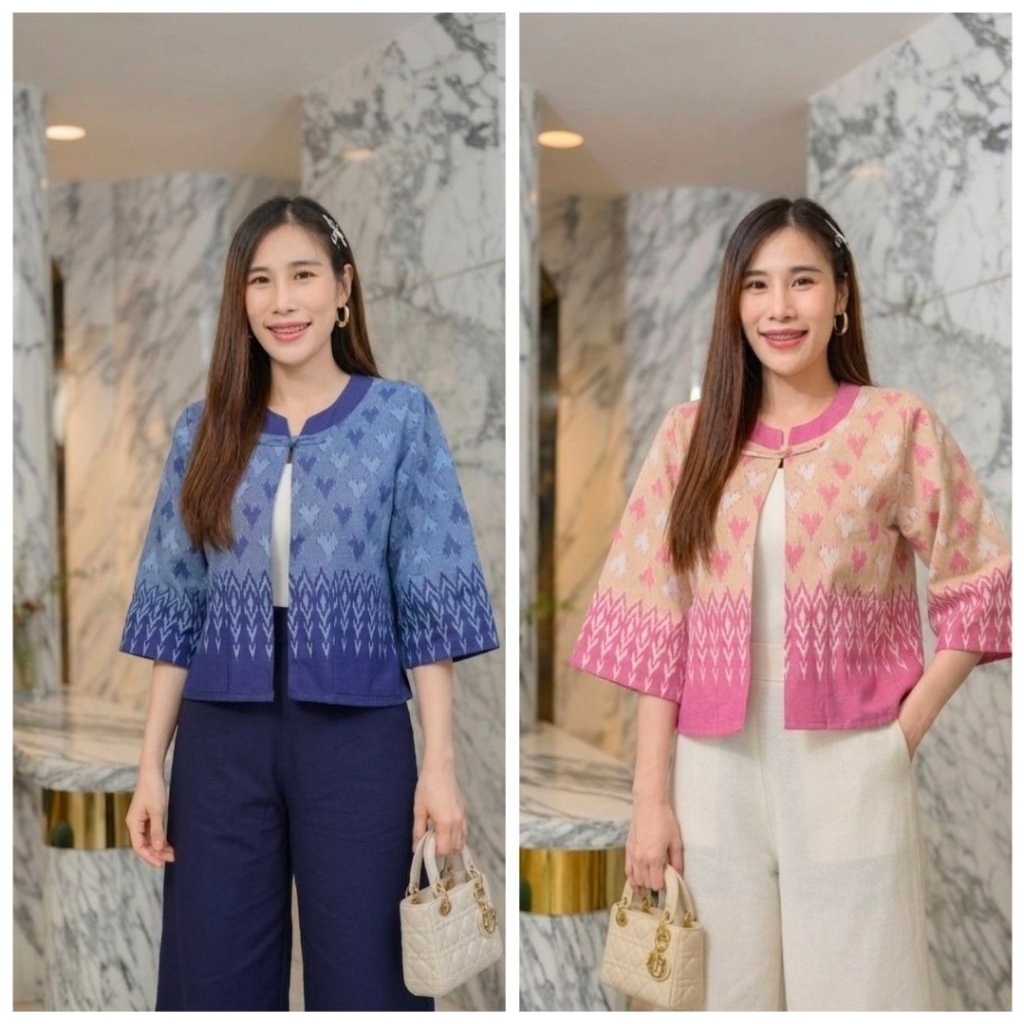 เสื้อคลุมผ้าไทย ผ้าฝ้ายพิมพ์ลาย แขนห้าส่วน