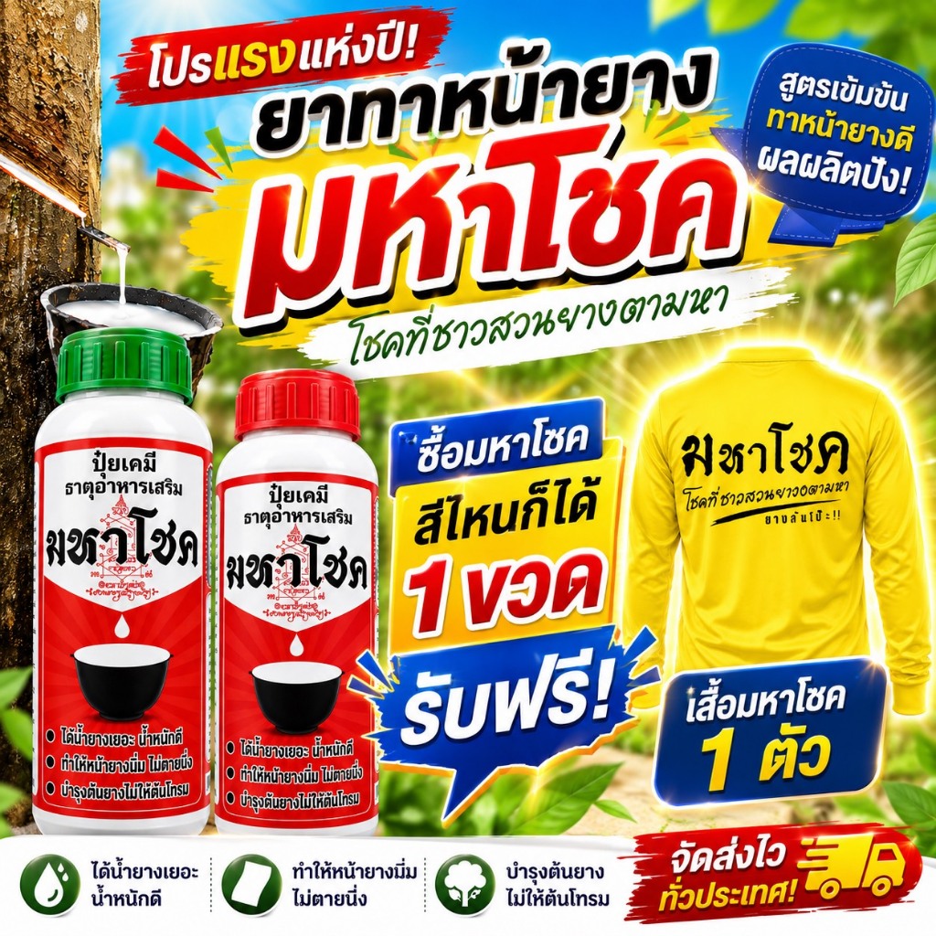 มหาโชค 500cc ยาทาหน้ายางพารา ยาทาหน้ายาง บำรุงหน้ายาง ดูแลรอยกรีด หน้ายางนิ่ม กรีดง่าย แถมเสื้อ เพิ่มน้ำยางพารา รักษาโรค