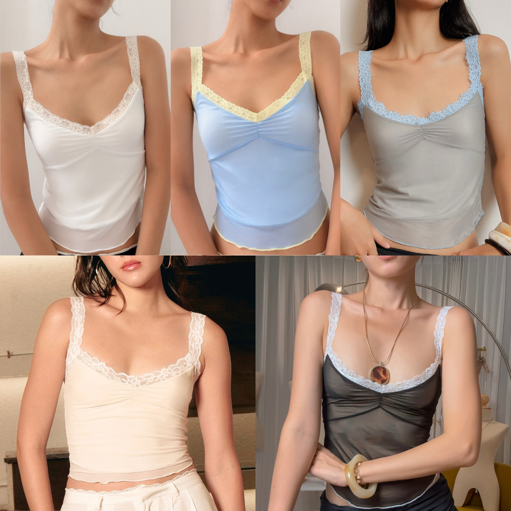 Try_yorata | Blursday Mini lettuce top เสื้อกล้าม เสื้อครอปสายเดี่ยว สายลูกไม้