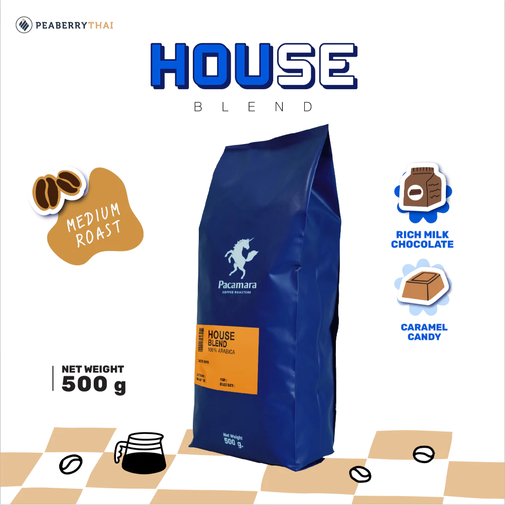 Pacamara House Blend 500g เมล็ดกาแฟไทย+ต่างประเทศ อาราบิก้า 100% คั่วกลาง ขนาดบรรจุ 500 กรัม