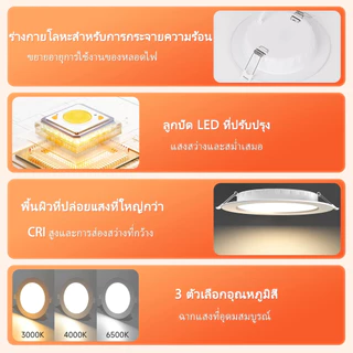 โคมไฟดาวน์ไลท์ฝังฝ้า 3สี ดาวน์ไลท์ โคมไฟดาวน์ไลท์ หลอดไฟ วงกลม ดาวน์ไลท์ฝังฝ้าแอลอีดี เหมาะติดตั้งบ้าน คอนโด ออฟฟิศ