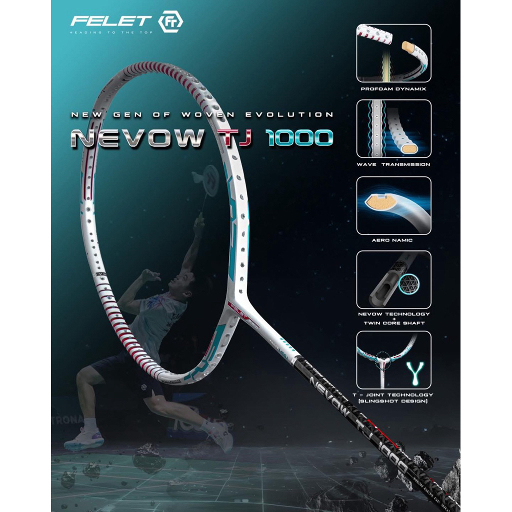 Felet ไม้แบดมินตันรุ่น Nevow TJ 1000 แถมเอ็น พันด้าม ประกัน 90 วัน