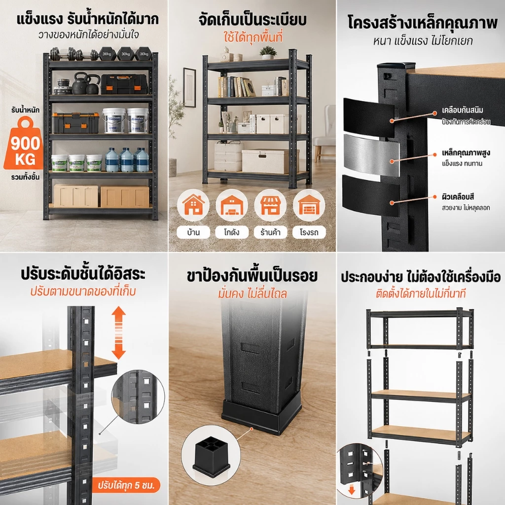 ชั้นวางของ ชั้นวางของเหล็ก ชั้นวาง ใหญ่3-6ชั้น สแตนเลส+ไม้900กก.เลือกได้หลายขนาด ชั้นวางของชั้นเหล็ก thumbnail 3