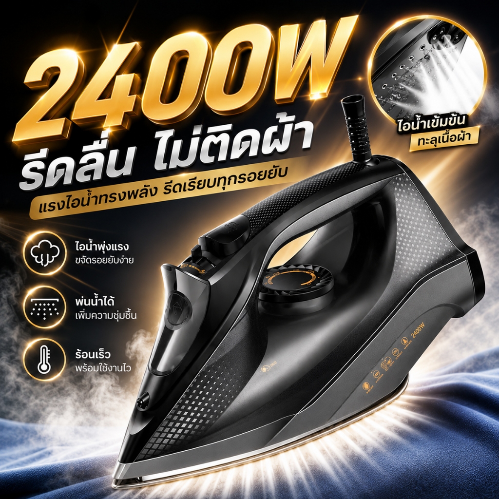 เตารีดไอน้ำ 2400W แรงดันสูง รีดเร็ว ถังน้ำ 350ml ไอน้ำต่อเนื่อง า รีดผ้าทุกชนิด เตารีดไฟฟ้าวัตต์เตารีดไอน้ำพกพา
