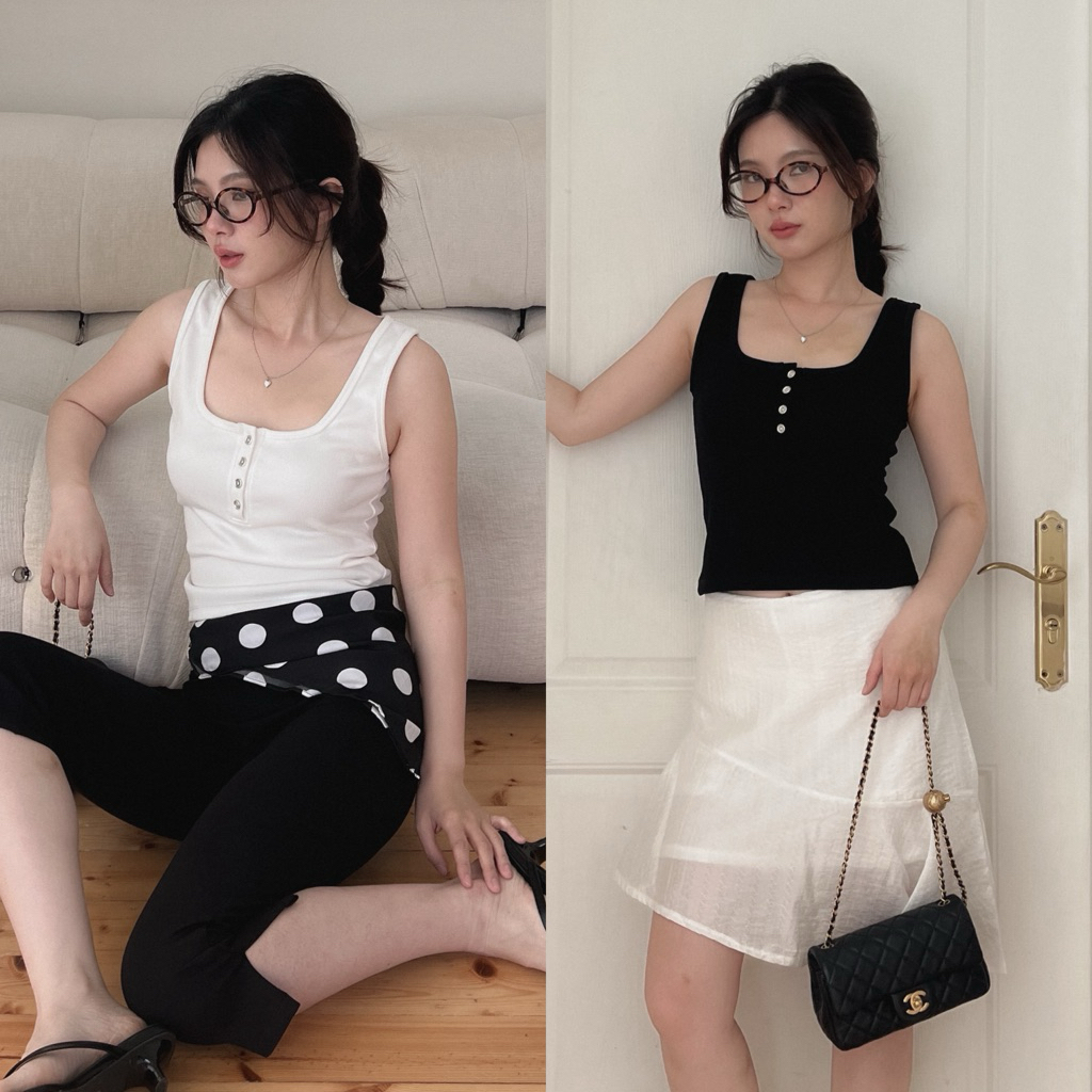 SHOP.POPO-Lily tank top เสื้อกล้ามผ้าร่องแต่งกระดุมหน้า