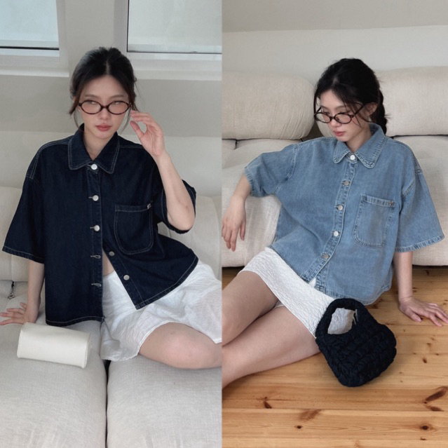 SHOP.POPO-Jersey oversize jeans เสื้อยีนส์ทรง oversize