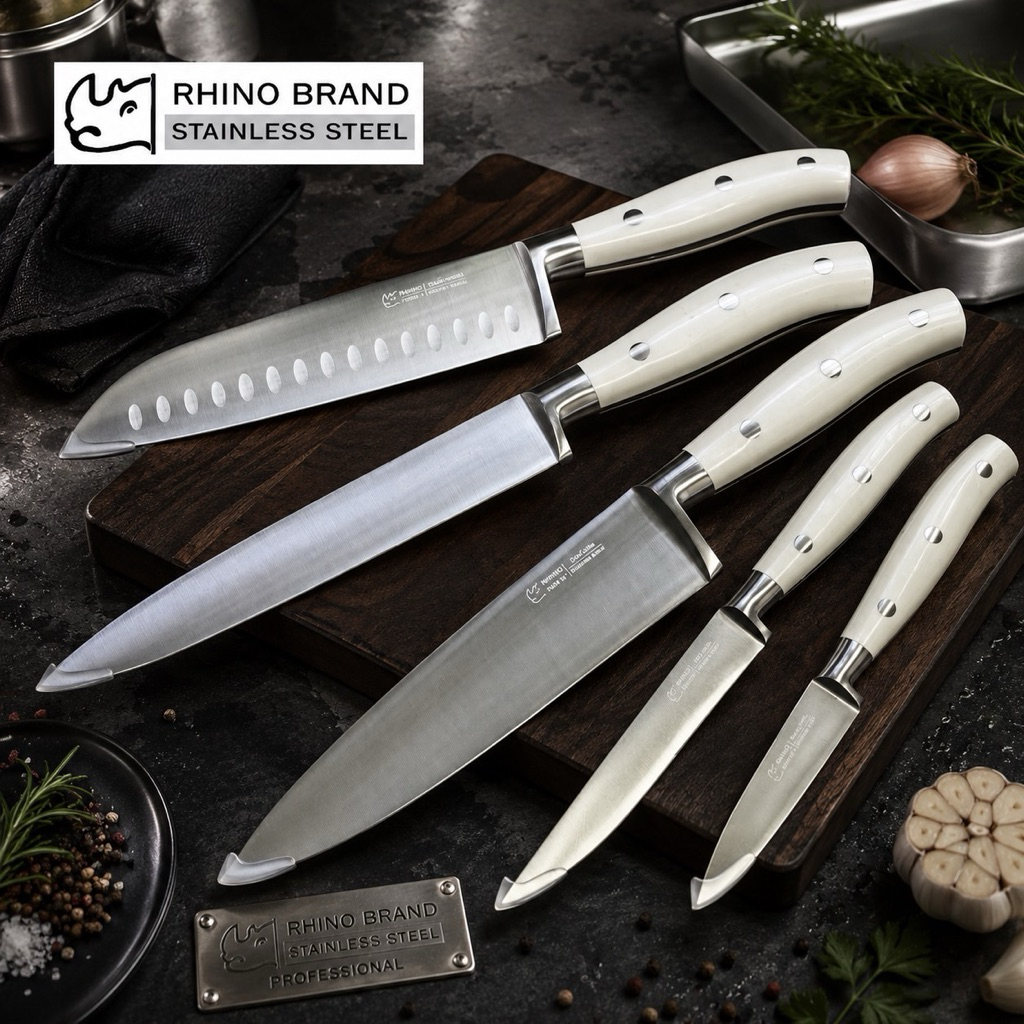 RHINO BRAND รุ่น Premium มีดทำครัว ด้ามสีขาว หรูหรา No. 4609 5609 8609 8619 7629