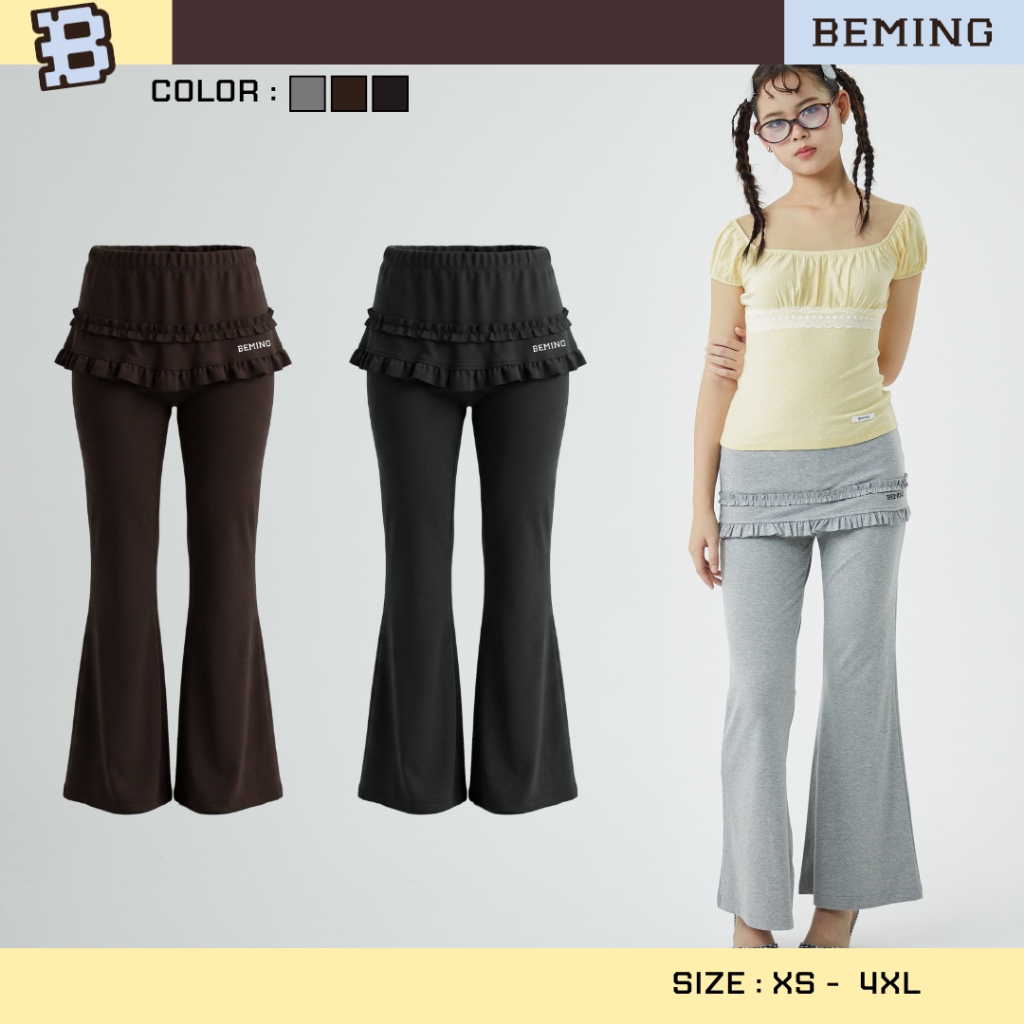 Bemingpants090(XS-4XL)-Capfy Pants - กางเกงดีไซน์เลเยอร์ระบาย ช่วงเอวเป็นยางยืดใส่สบาย