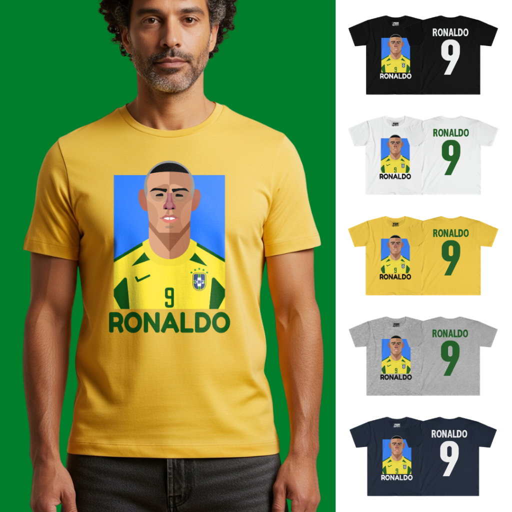 PSM เสื้อยืดลายนักฟุตบอล Ronaldo Brasil 2002 ทีมชาติบราซิล โรนัลโด้