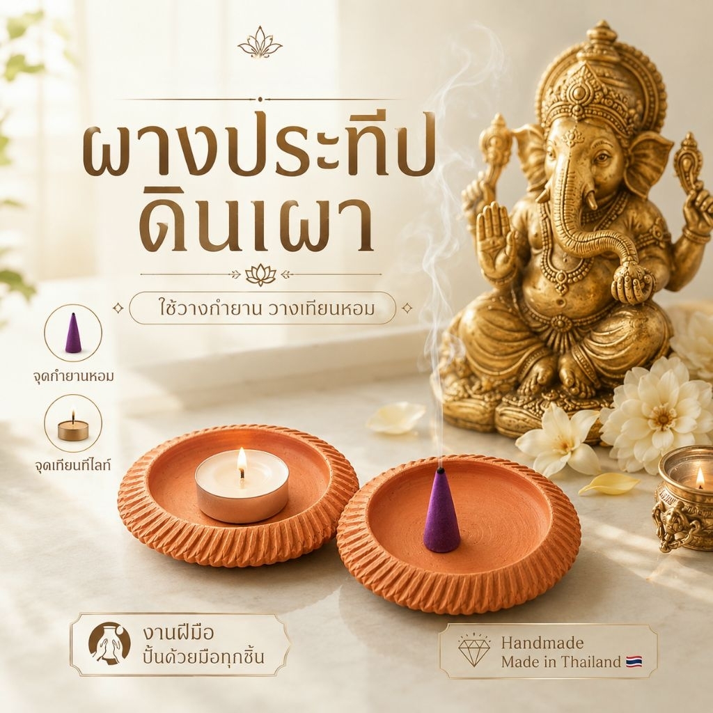 ผางประทีปดินเผา ใช้ทำประทีป วางเทียนทีไลท์ วางกำยาน สินค้าแฮนด์เมด Made in Thailand