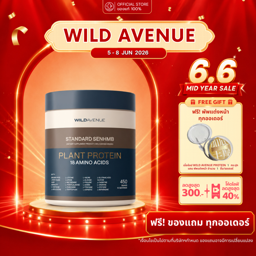 WILD AVENUE Standard SENHM Plant Protein 18 Amino Acids (Midnight Cacao) โปรตีนเสริมจากพืช มีกรดอะมิโน 18 ชนิด รสคาเคา