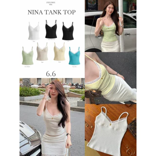Nina Tank Top 690.- เสื้อสายเดี่ยวแต่งลูกไม้ ทรงเข้ารูป ผ้ายืดนุ่มใส่สบาย