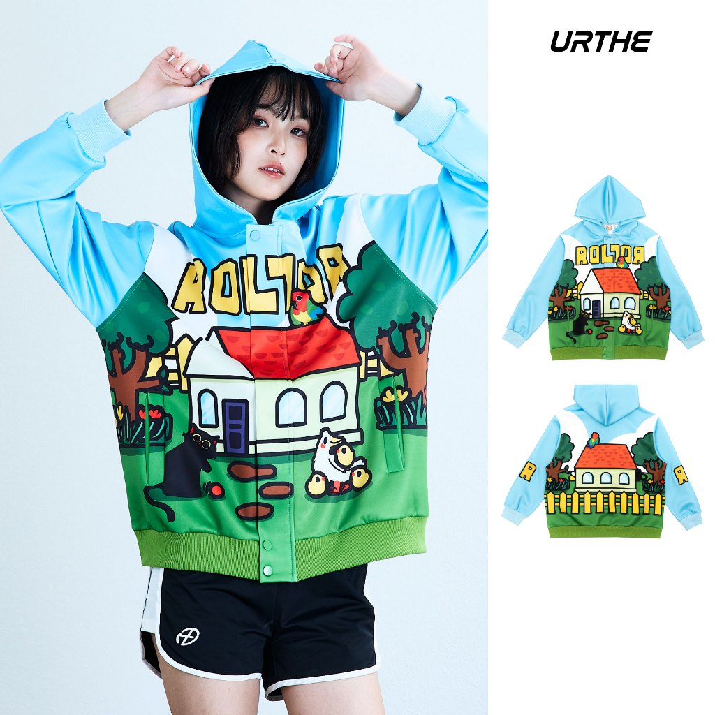 URTHE - เสื้อแจ็คเก็ต เสื้อฮู้ด Oversize รุ่น THE HOUSE SNAP BUTTON HOODIE JACKET - Col. ROLLOR KLUB
