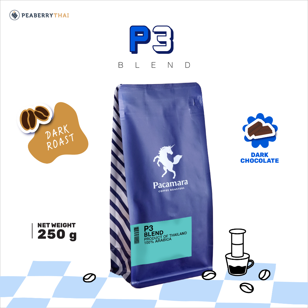 Pacamara P3 Blend 250g เมล็ดกาแฟอาราบิก้า 100% คั่วเข้ม ขนาดบรรจุ 250 กรัม