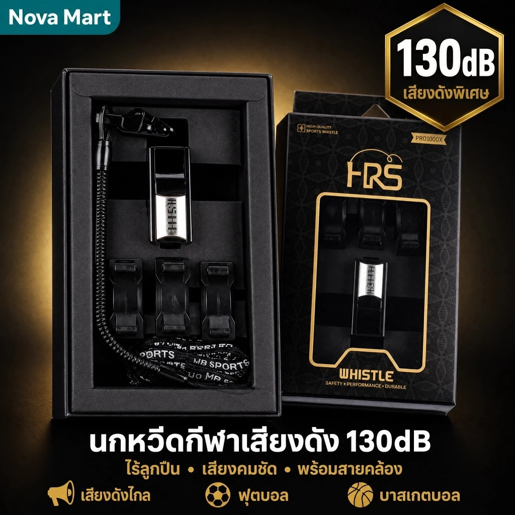 Nova Mart นกหวีดไร้ลูกปืน 130dB เสียงดังพิเศษ สำหรับผู้ตัดสิน ฟุตบอล บาสเกตบอล พร้อมสายคล้องคอ