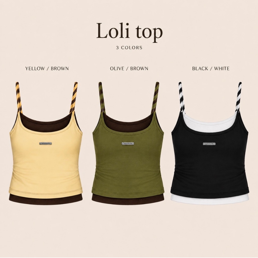 (พรีออเดอร์สีเหลืองS-M,เขียว ครบไซส์)SEPTEMBER ME -Lolli Topเสื้อสายเดี่ยว