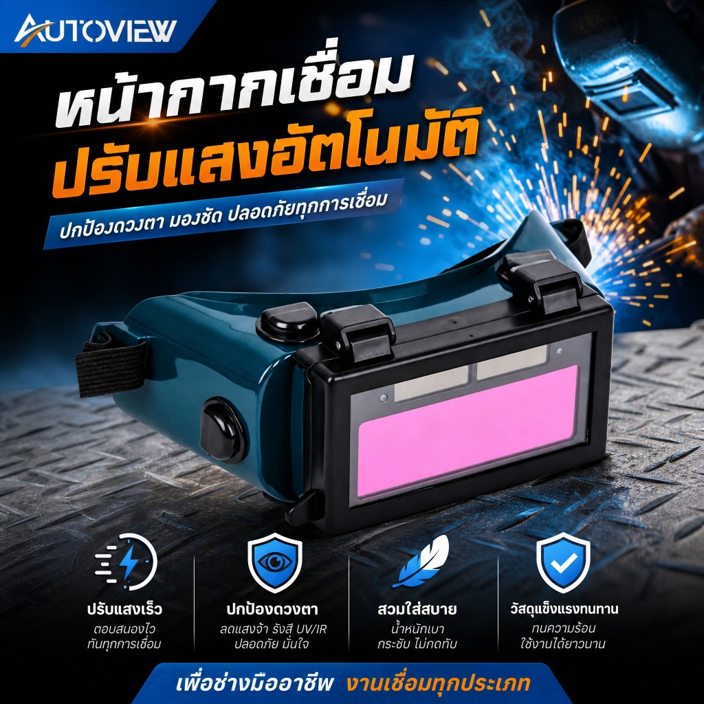 Autoview แว่นตาเชื่อมเหล็ก แบบพลิกขึ้นได้ เปิดปิดสะดวก ป้องกันสะเก็ดไฟ สวมใส่สบาย