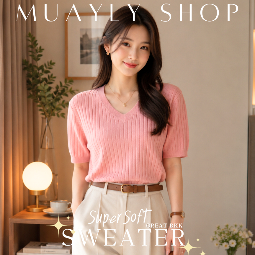 🔸พร้อมส่ง M-XL เสื้อไหมพรม (คอวี ทอร่องใหญ่ 8สี) แขนศอก ผ้าไหมพรมแคชเมียร์นุ่มมาก เกรดดีสุด ใส่แล้วดูผอมลง