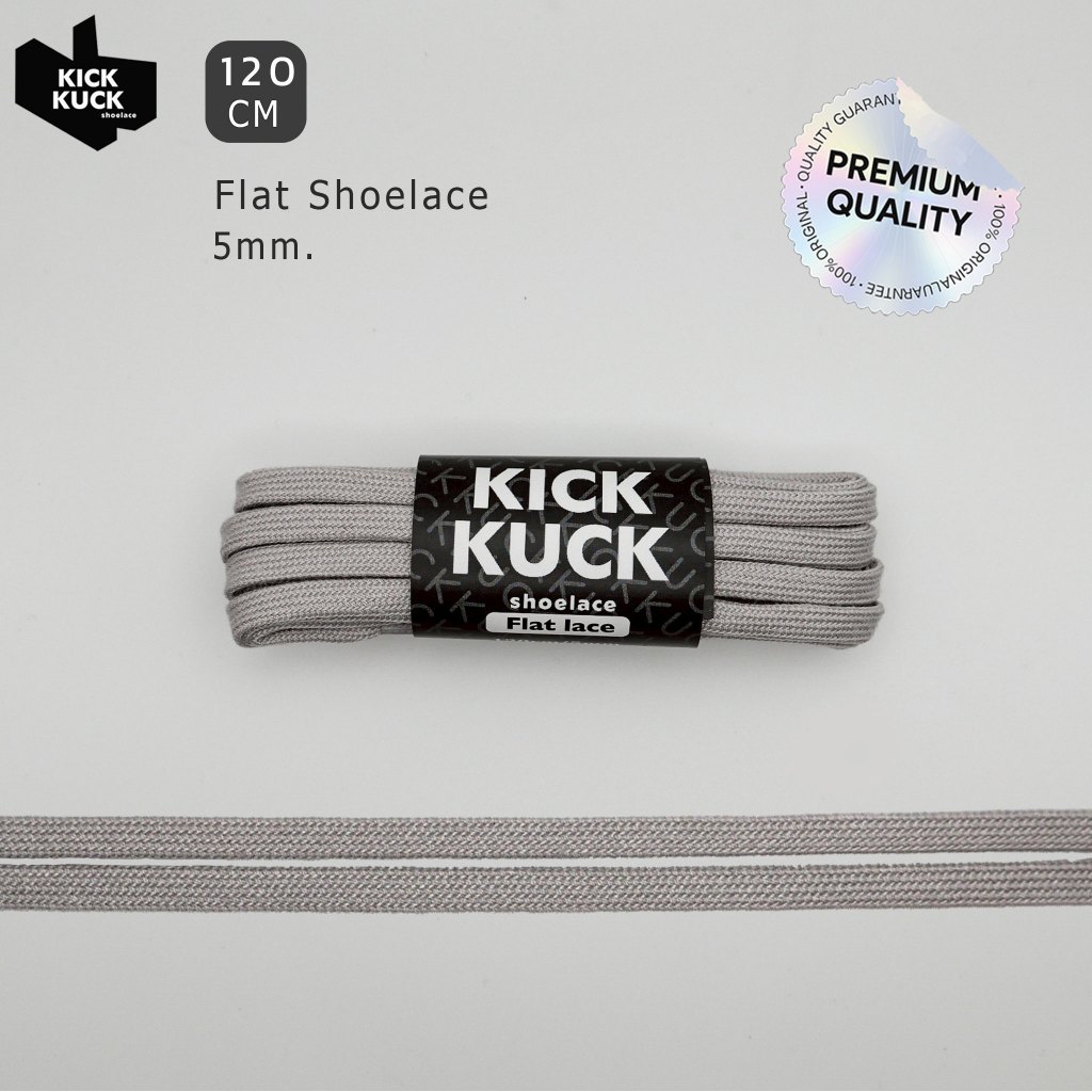 (แน่น2ชั้น เล็กเฉียบ 5mm.) เชือกรองเท้าสีเทาหิน (KICKKUCK) สำหรับรองเท้าวิ่งและกีฬา ทรงแบน FLAT LACE ยาว 120cm.มาตรฐาน