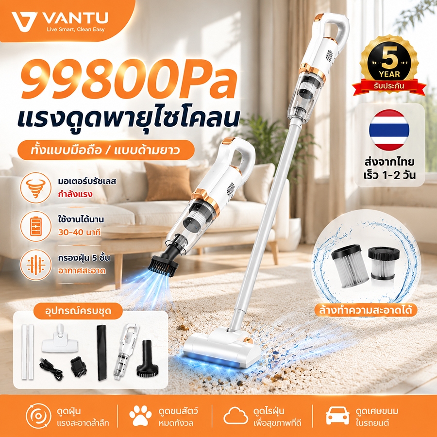 🔥รับประกัน 5 ปี🔥 เครื่องดูดฝุ่นไร้สายพกพา เครื่องดูดฝุ่น 998000pa แรงดูดสูง ดูดในตัว แบบพกพา เครื่องดูดฝุ่นในรถยนต์
